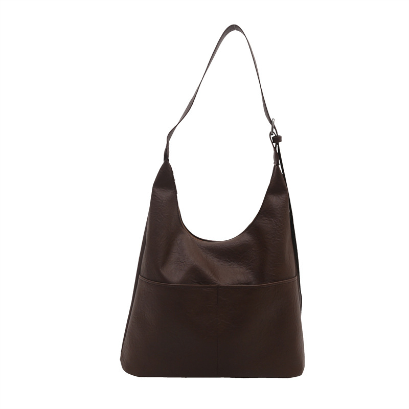 A simple and casual ladies' 2024 new style casual large-capacity retro personalized double-pocket crossbody single-shoulder tote bag for women Item Picture