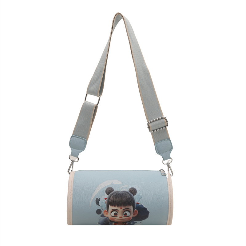 The new Spring 2025 cartoon-printed cylindrical bag with large capacity and wide shoulder strap, single-shoulder crossbody bag, is crossing the cross-border trend Item Picture