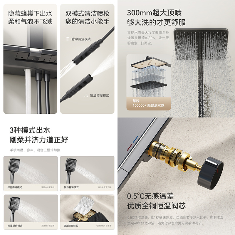 All-copper shower head set, bath pressurized nozzle, all-copper intelligent digital display gun gray constant temperature piano key shower head Application Scenario