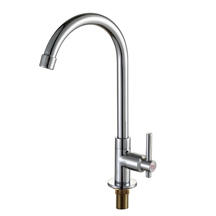 Alloy copper core round vertical large bend kitchen basin, single cold gooseneck faucet, water purifier, universal rotating faucet full figure