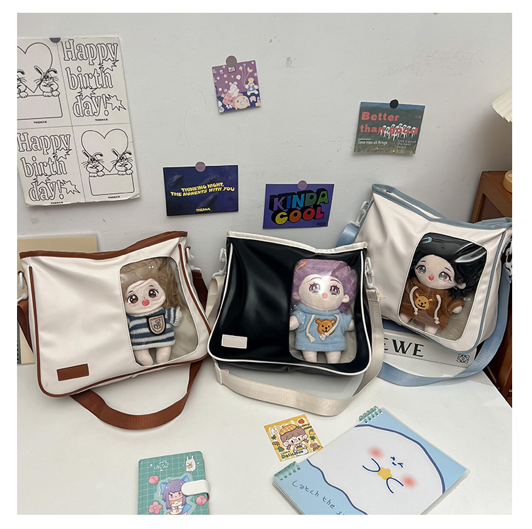The large-capacity color-block crossbody bag 2024 new all-PU doll large bag with Japanese school style tote single-shoulder bag is selling well full figure