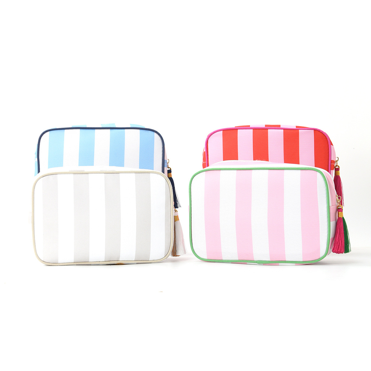 Feihong Cross-border Striped tassel Makeup Bag, large-capacity portable toiletries bag, High appearance level waterproof travel Storage bag details Picture
