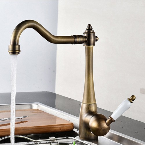 European-style brass rotating kitchen sink, sink and washbasin for export, ceramic handle, golden cold and hot water antique faucet Specification drawing