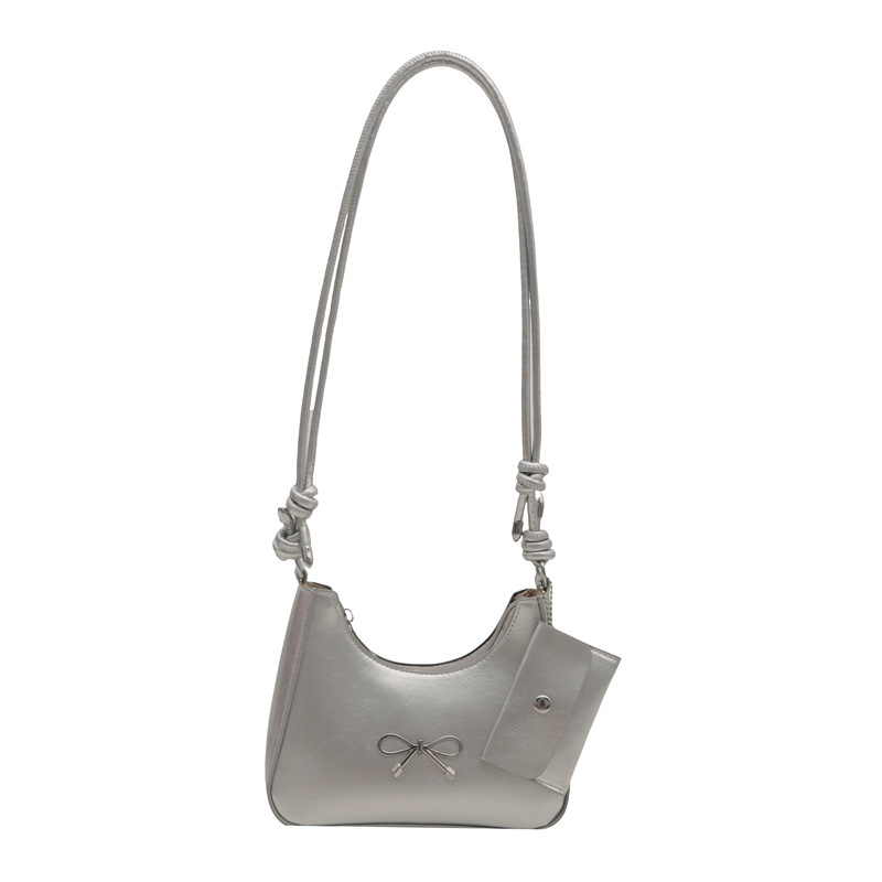 Bow underarm bag for women, 2024 new style simple commuter bucket bag, high-end texture, single-shoulder crossbody bag, trendy Item Picture