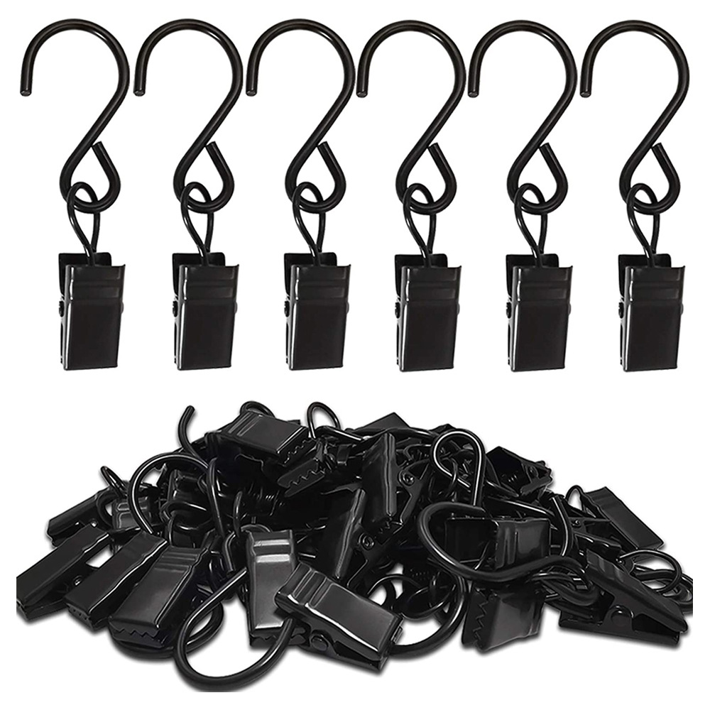 Cross-border best-selling black S-hooks with clips for hanging curtains, shower curtains, outdoor billboards and party lights full figure