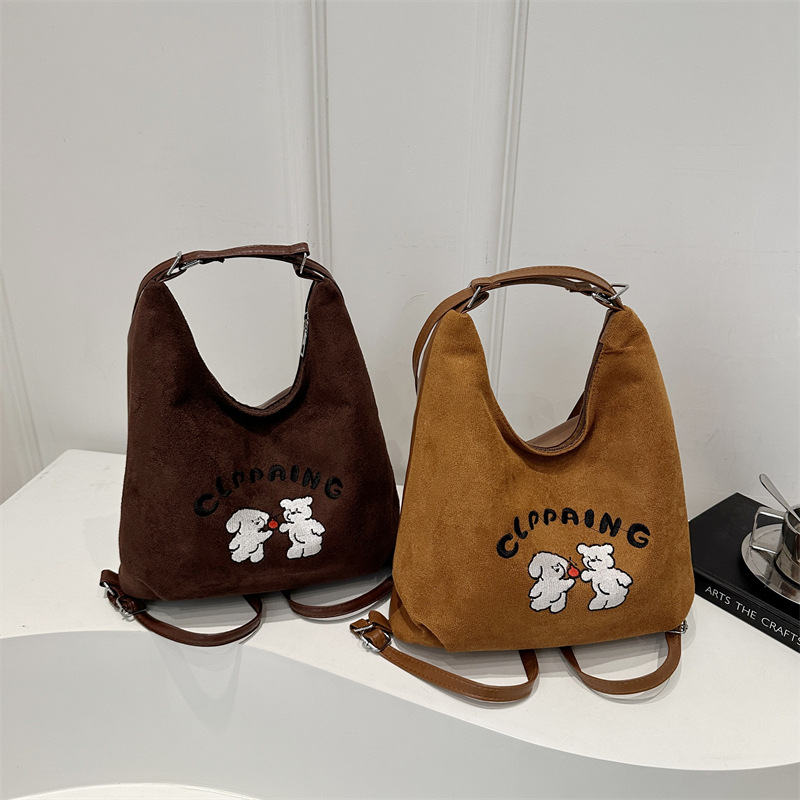 Women's autumn deerskin fleece cartoon backpack 2024 New style trendy retro tote bag Casual large-capacity crossbody bag Application Scenario