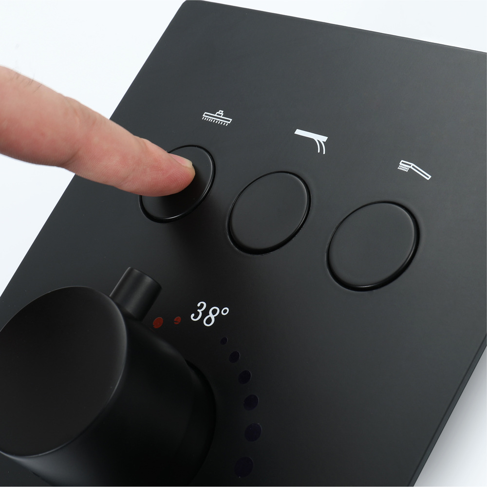 HIDEEP three-function showerhead mixing valve embedded in the wall, black thermostatic switch button control valve details Picture