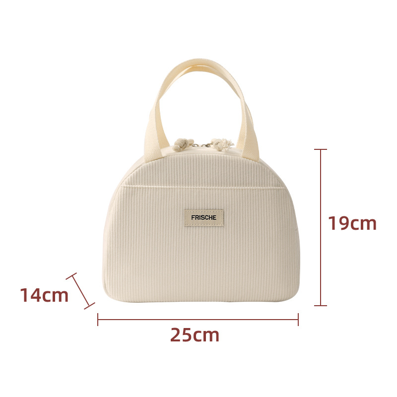 Runhui's new corduroy semi-circular lunch bag, portable bento bag, lunch box bag, student and office worker lunch bag, portable Item Picture