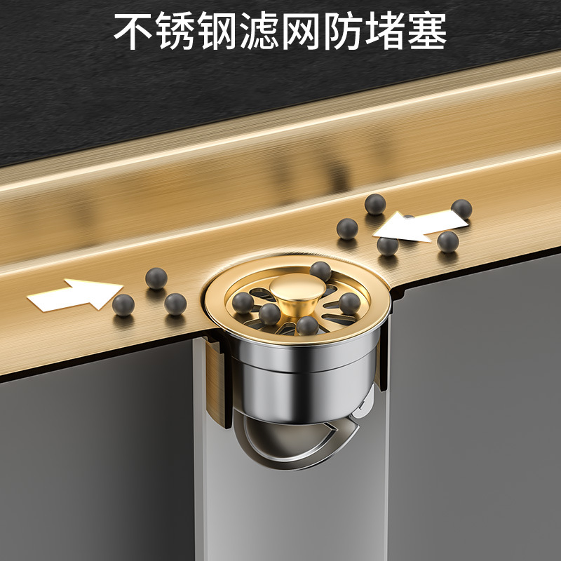 Middle East cross-border golden long floor drain, rectangular 304 stainless steel anti-odor floor drain, hotel bathroom extended strip type Specification drawing