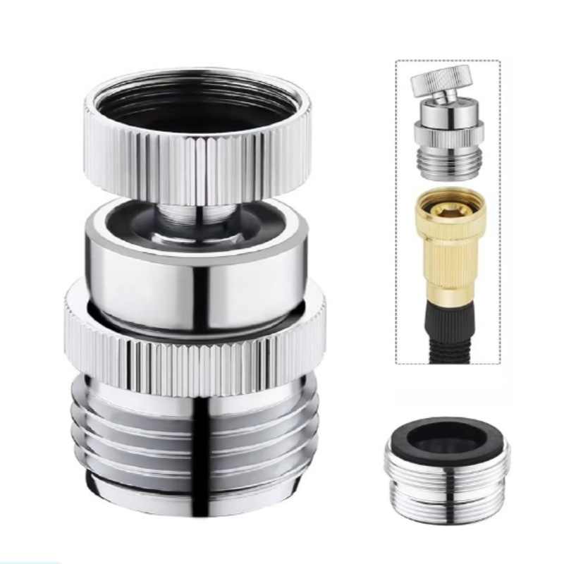 Cross-border US-made 360-degree rotating 3/4GHT chrome-plated garden hose thread faucet adapter kit Item Picture
