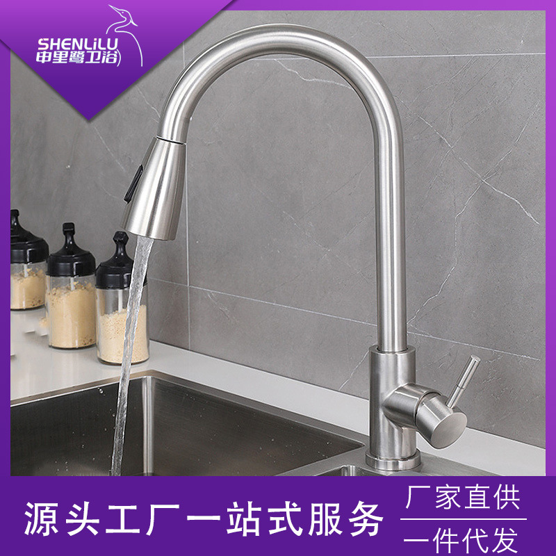 Cross-border kitchen faucet, hot and cold rotatable, 304 stainless steel sink, pull-out telescopic sink dragon full figure
