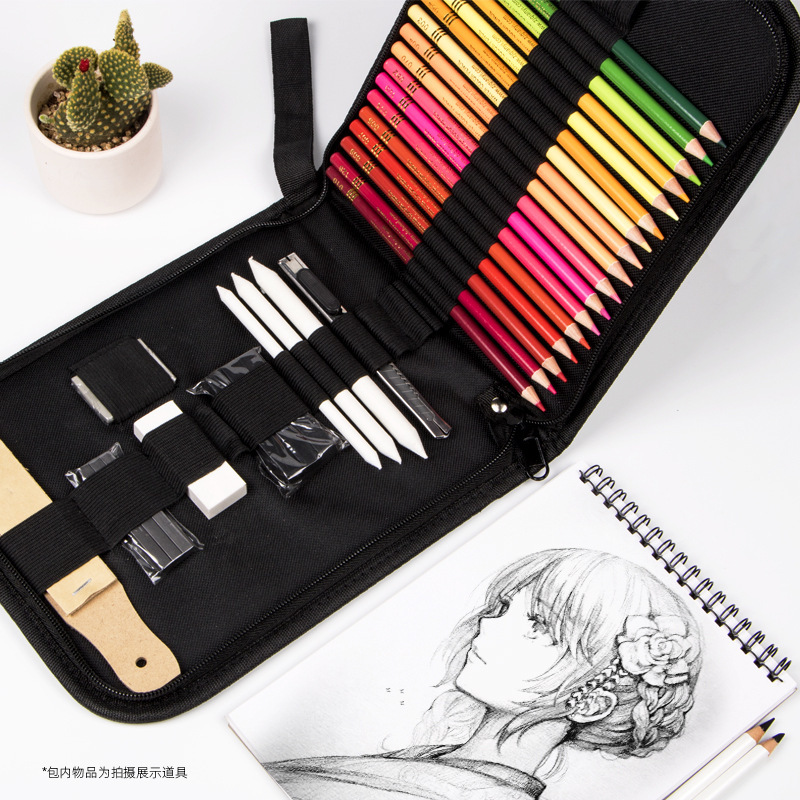 Factory direct sales of adult art, painting, drawing, folding pen curtain, sketch pencil, colored pencil, storage bag, zipper bag set Specification drawing