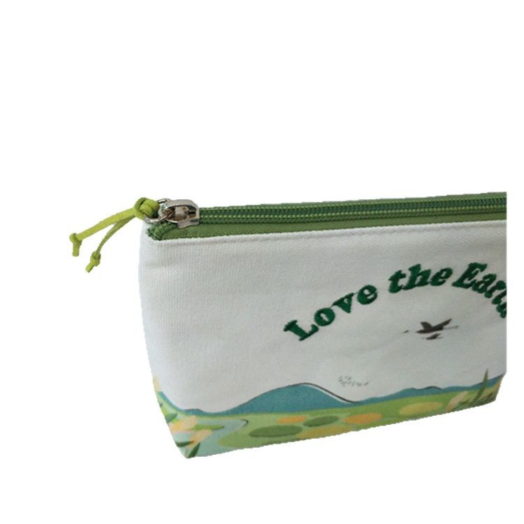 Customized digital printed zipper cosmetic bag, fresh and simple cotton embroidered clutch bag, travel portable toiletry bag Item Picture