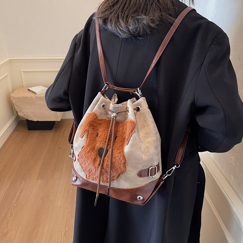 Cute and versatile crossbody bag for commuting, plush and adorable dog tote bag, large-capacity backpack with Korean school style details Picture