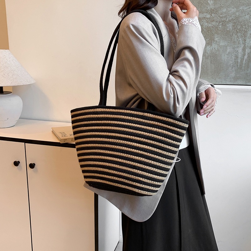 2024 New style, fresh and sweet, straw-woven, fashionable, ins trendy women's bag, single-shoulder bag, vegetable basket bag Specification drawing