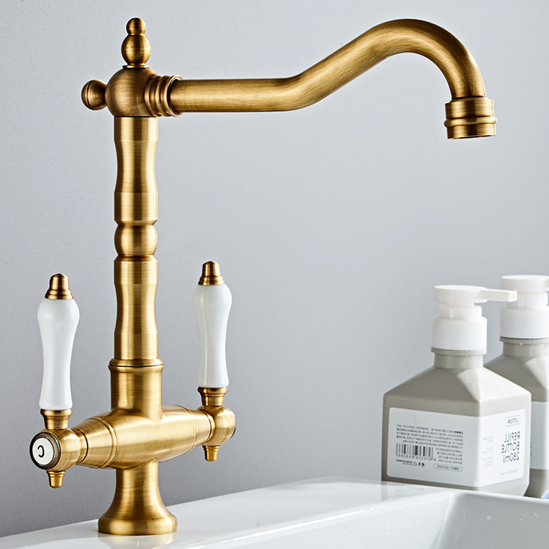 Cross-border retro and antique black cold and hot French faucet, washbasin, kitchen faucet, chrome-plated double handle faucet full figure