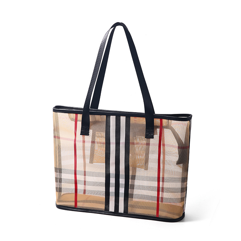 Waterproof striped mesh storage bag, PVC transparent cosmetic bag, travel beach bag, cosmetic bag, large capacity, high-end feel Application Scenario