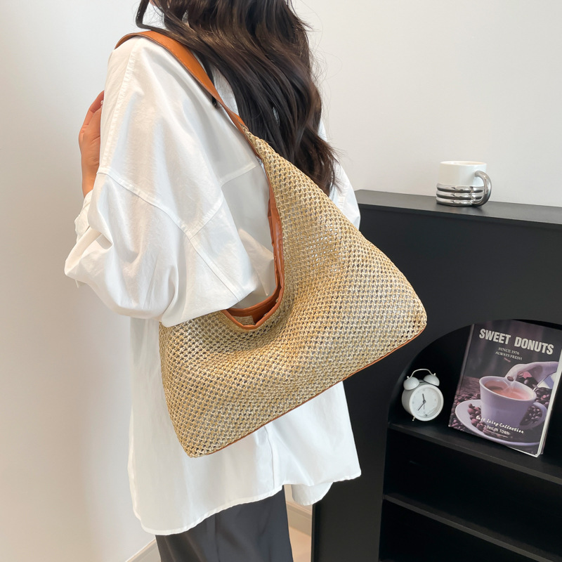 Straw-woven beach bag, summer seaside vacation girl, large-capacity underarm bag, handbag, retro woven bag details Picture