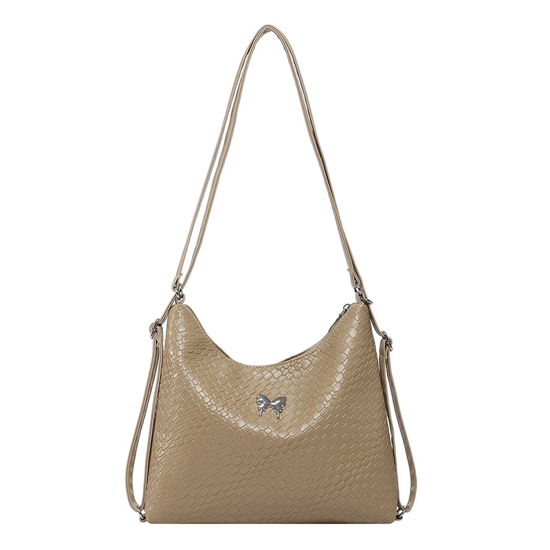 Retro and fashionable large-capacity hand-held bag for women, 2025 new style simple and casual tote bag, woven texture underarm bag Item Picture