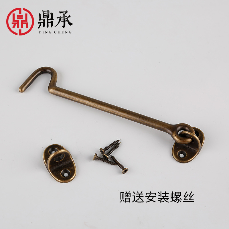 Antique-style wooden door and window support rod hooks, bronze windproof hooks, sliding door buckles, thickened brass window hooks, windproof hooks Application Scenario