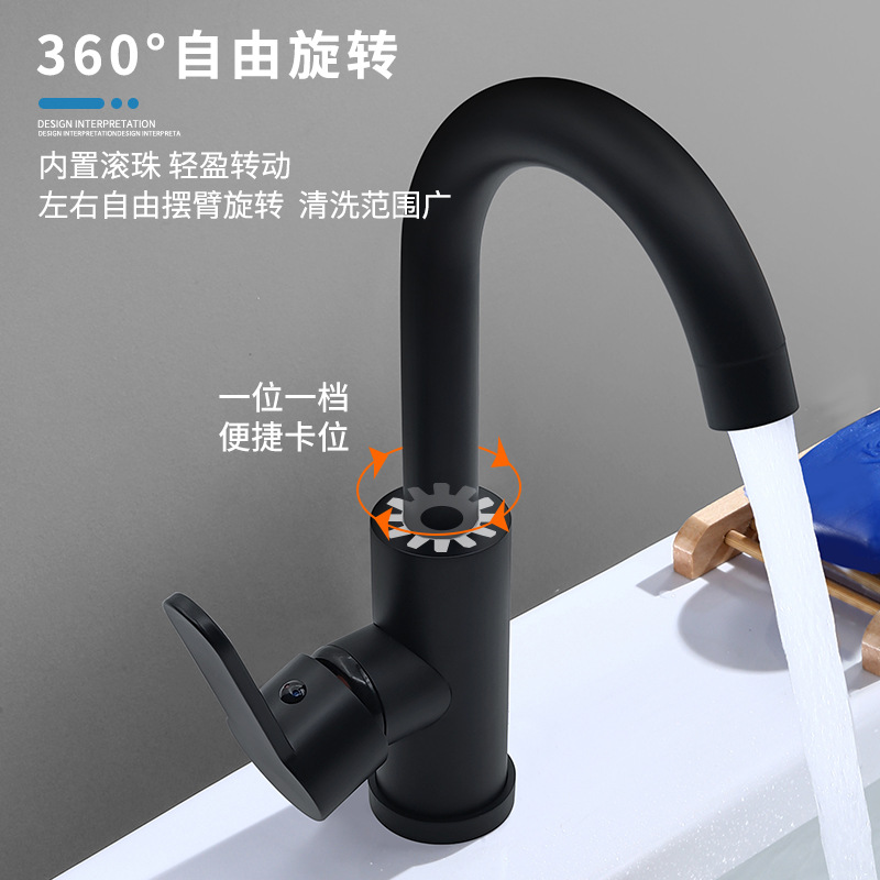 Black 304 stainless steel washbasin, sink, faucet, white bathroom washbasin, under-sink, cold and hot faucet details Picture