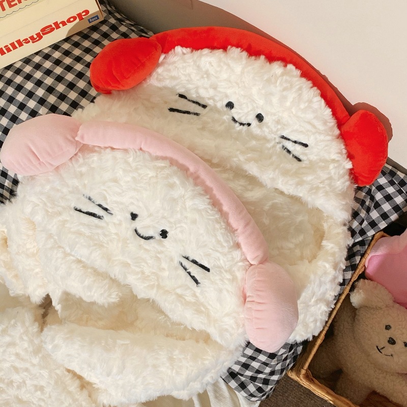 Girlish heart headphones, cat hat, women's winter scarf three-piece set, scarf, warm, windproof and ear-protecting velvet hat Specification drawing