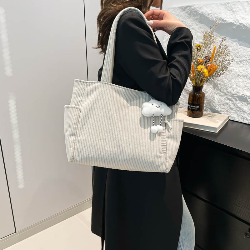 New large-capacity commuter tote bag, personalized student schoolbag, simple solid-color pleated single-shoulder bag details Picture