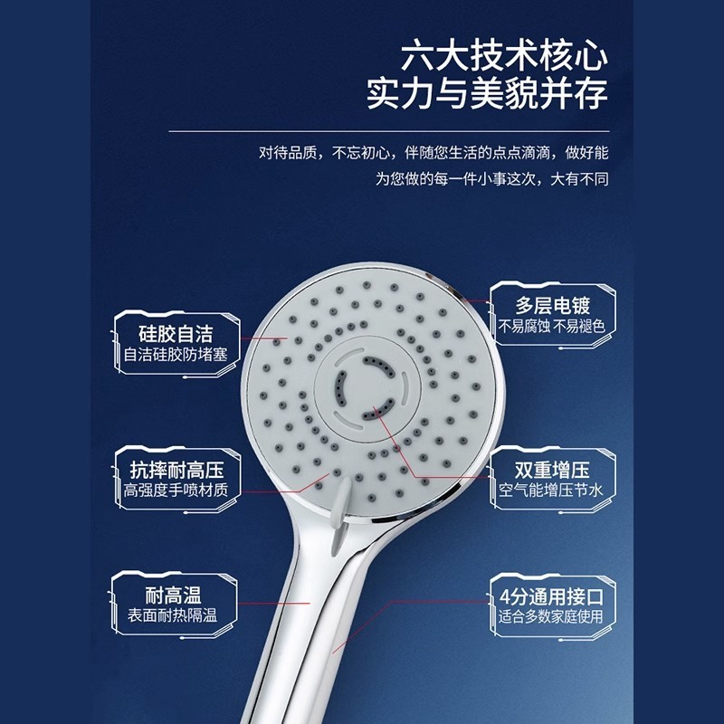 Shower head set, pressurized detachable faucet, bathroom complete set, three-piece set for bathing and showcasing details Picture
