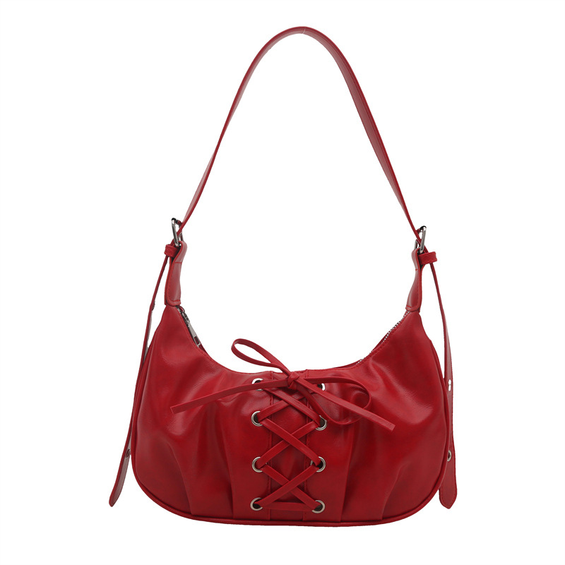 Spring 2025 new PU tie bow bag, elegant single-shoulder bag, women's dumpling bag, sweet and cool crossbody bag Item Picture