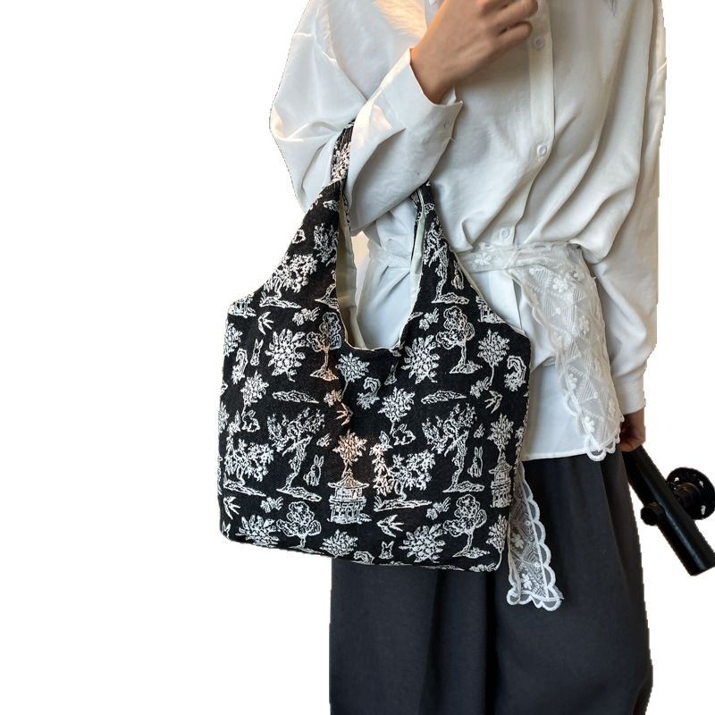 Chinese-style fashionable bags, large-capacity shopping bags, versatile shoulder bags, commuter tote bags, women's large bags Item Picture