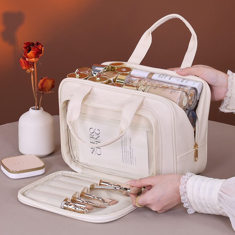 High-end large-capacity compartmentalized storage bag, hand-held makeup bag, travel portable cosmetics storage bag, toiletry bag Specification drawing