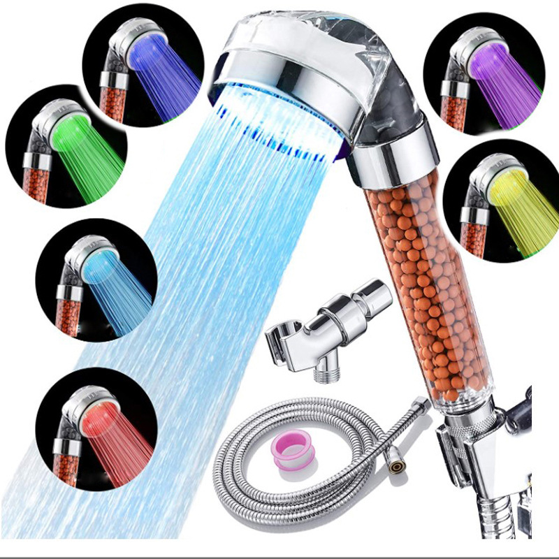 led showerhead multi-piece set, showerhead hose, showerhead stand set, temperature-controlled three-color and seven-color best-selling combination SDS-A23 Specification drawing