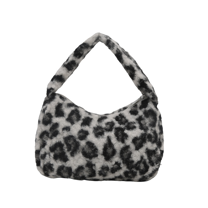 Cute girl's small bag 2024 autumn/Winter new style fashionable plush leopard print large capacity shoulder bag and underarm bag Item Picture