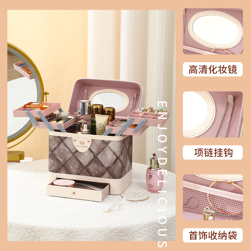 New large-capacity makeup bag, portable skin care product storage, makeup box, simple and multi-functional desktop storage box Application Scenario