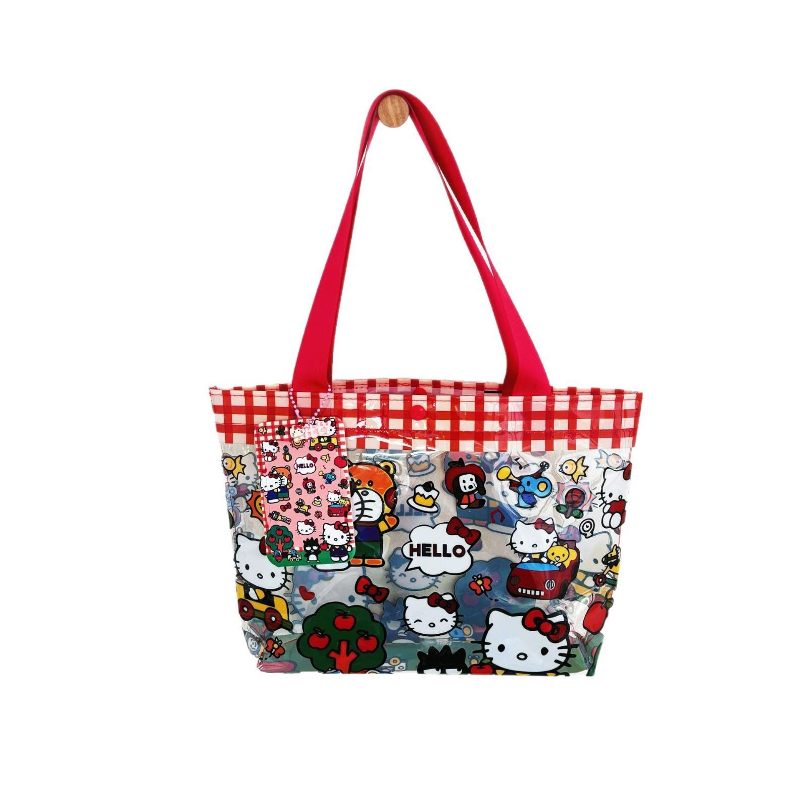 PVC fabric cute kitty cat transparent handbag, high appearance level cartoon shopping bag, printed lightweight handbag for women Item Picture