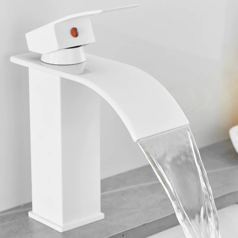 White waterfall faucet, Nordic flat mouth washbasin faucet, bathroom hand washing and face washing countertop basin, cross-border supply Specification drawing