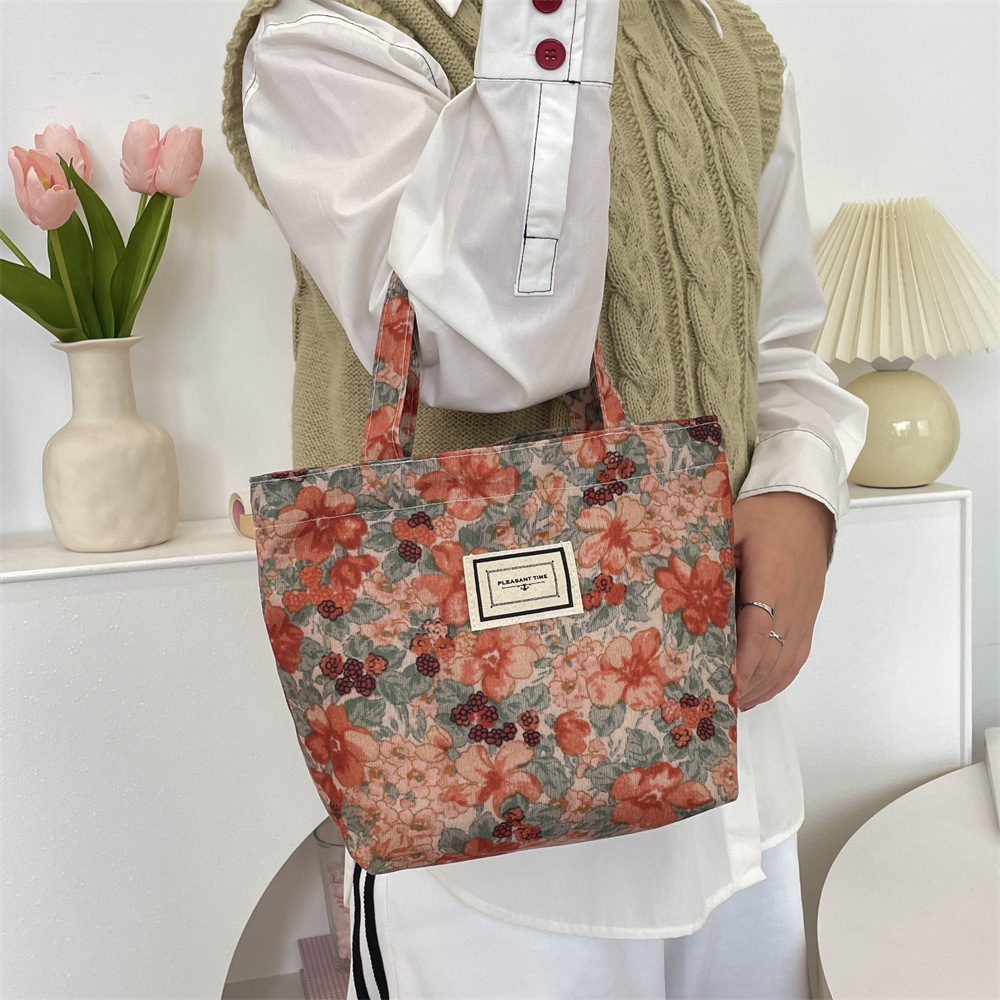 112221 Floral canvas bag, large-capacity shopping tote bag for women, commuting to work, mommy bag, fashionable handbag details Picture
