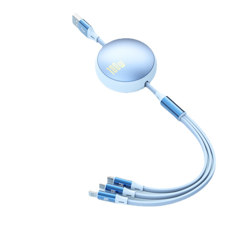 The 6A one-to-three retractable data cable is suitable for the Apple and Huawei type-c three-in-one 120W fast charging cable gift design Item Picture