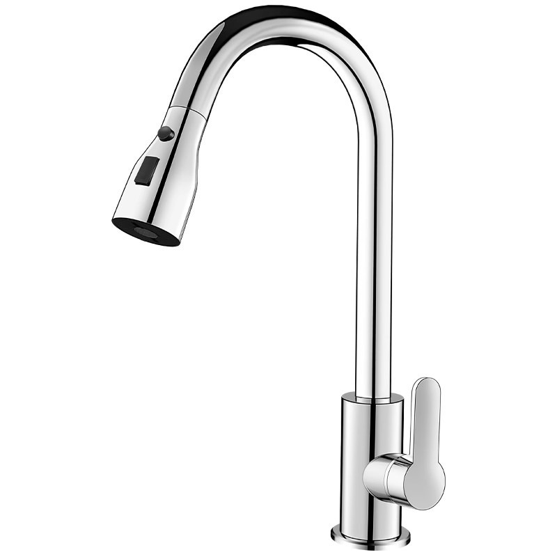 Stainless steel kitchen pull-out faucet, hot and cold household splash-proof sink, telescopic sink, kitchen sink faucet Item Picture