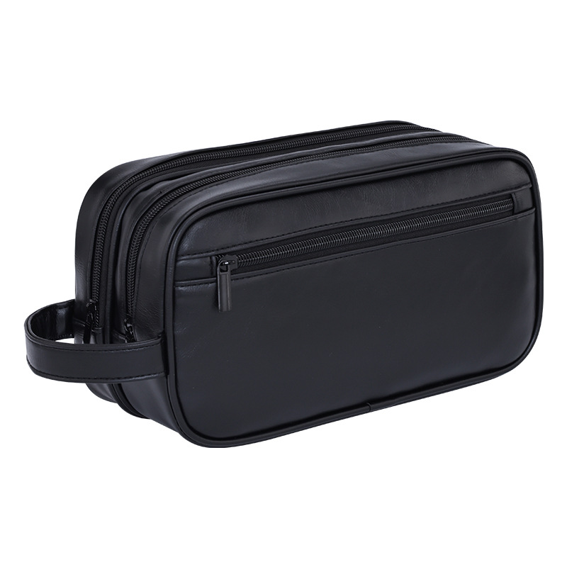 Portable double-layer men's toiletry bag for cross-border business travel, waterproof PU makeup bag, large-capacity, high-end toiletry bag Item Picture