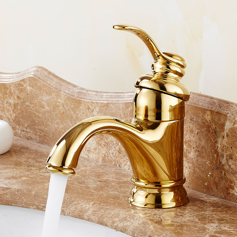 European-style all-copper gold faucet, antique washbasin faucet, bathroom hand washing, hot and cold washbasin, retro countertop, household Specification drawing