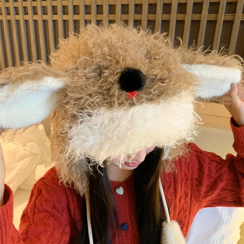 Cute furry little dog plush ear-protecting hat for girls 2024 autumn and winter thickened warm pile-up student cartoon Lei Feng hat Application Scenario