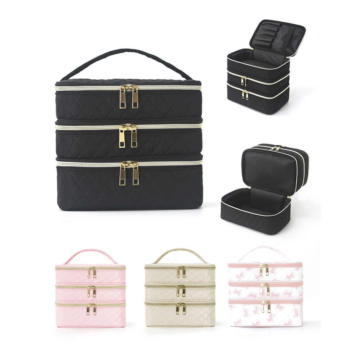Feihong Cross-border Three-layer Makeup Bag, large capacity, high appearance level, hand-held toiletries bag, portable travel makeup storage bag full figure