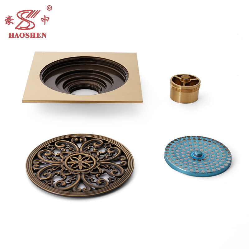 Wholesale all-copper anti-odor floor drain, bathroom sewer anti-odor cover, drain plug, antique wisteria flower copper floor drain factory Specification drawing