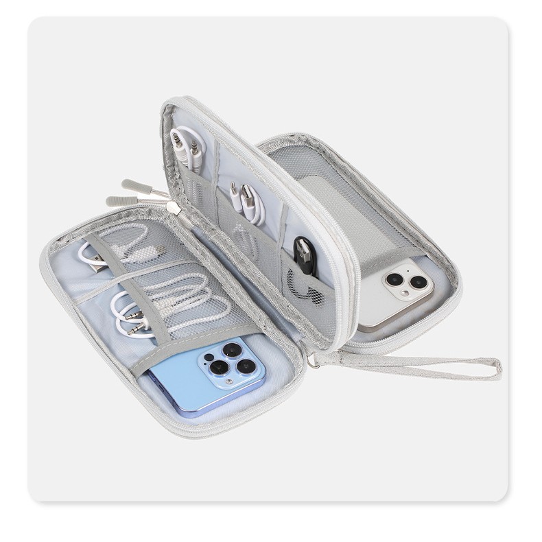 Matte polyester double-layer hand-held data package, cross-border exclusive best-selling mini travel power bank data cable storage bag Application Scenario