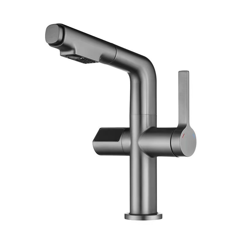 Fine copper digital display lift and pull type washbasin faucet, bathroom countertop, washbasin, cold and hot water, household washbasin faucet Item Picture