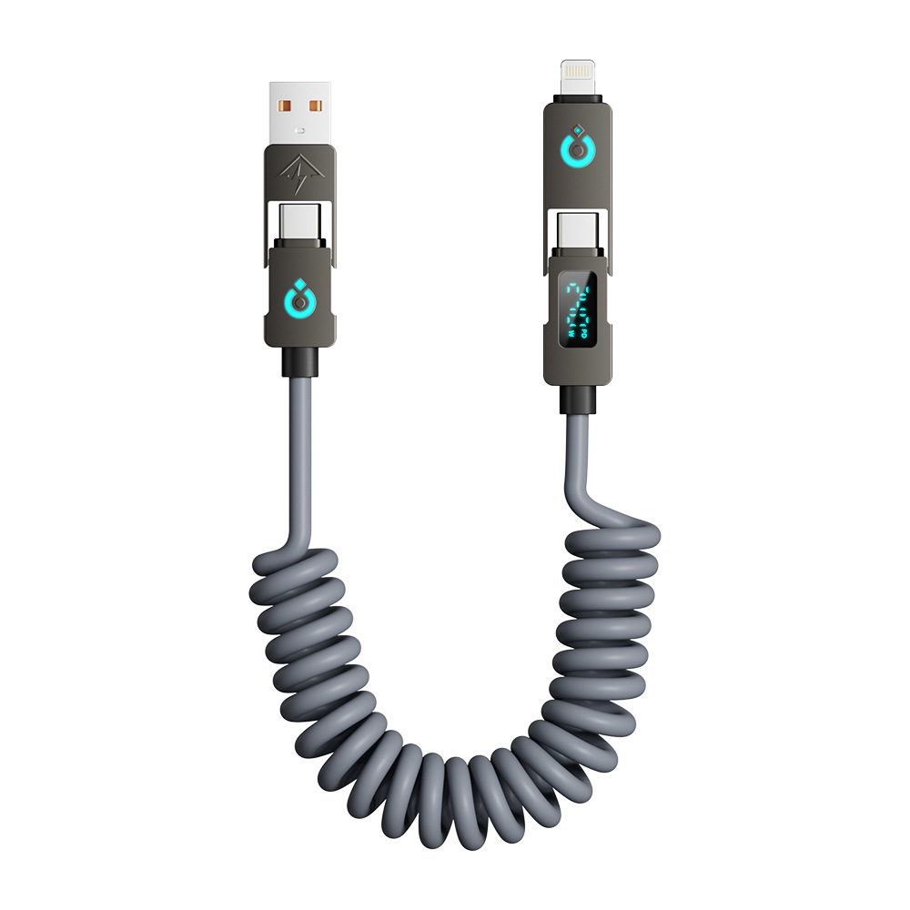 【 Real-time Temperature Control 】 The 240w four-in-one digital display spring telescopic fast charging cable from Beimo is suitable for Apple and Huawei tablets Item Picture