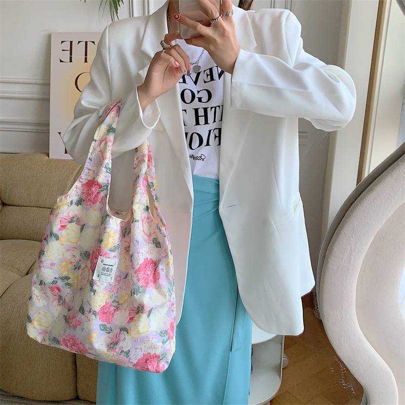 35204 Summer retro flower canvas bag, Fairy single-shoulder hand-carry large capacity vest bag, shopping bag for shopping Specification drawing