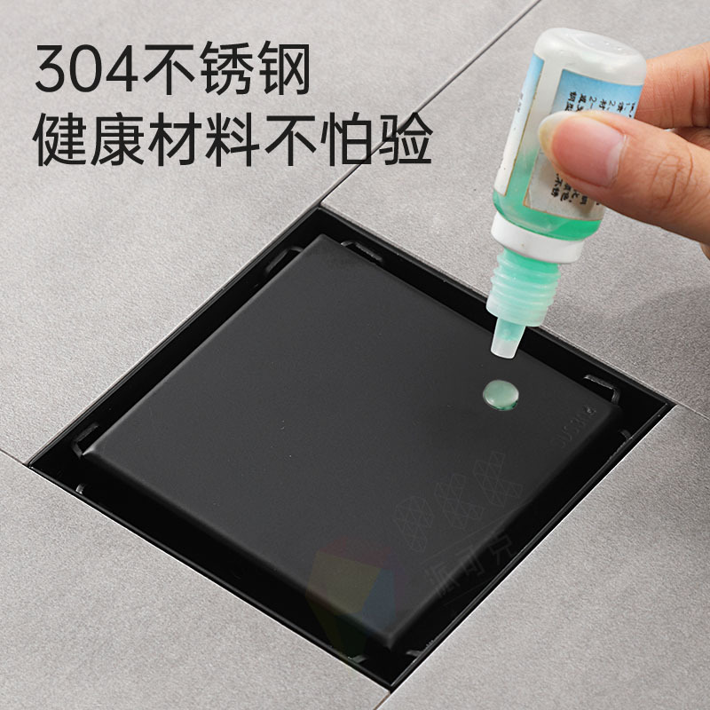 Invisible floor drain, black 304 stainless steel anti-odor hidden floor drain, bathroom hidden floor drain in stock, cross-border Application Scenario
