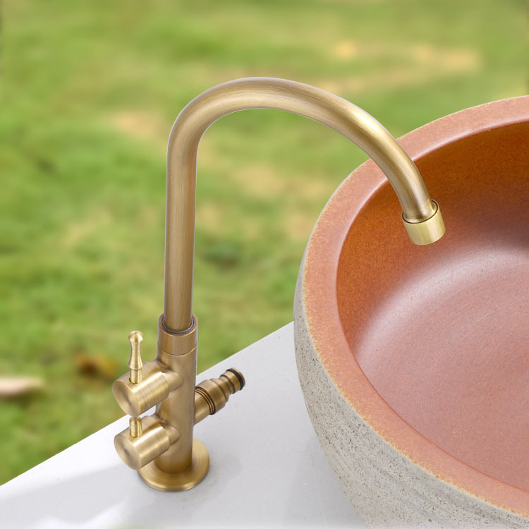 Outdoor courtyard all-copper antique single-cooling faucet, anti-freezing, retro washbasin, laundry sink, and sink dual-purpose faucet details Picture